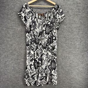 Speed Control Dress Women 3X Plus White Geometric Shift Midi Short Sleeve Rayon